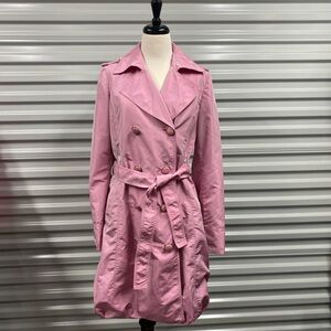 Vtg Germano Zama Pink Satin Trench Coat M Pink Lined Double Breasted Y2K